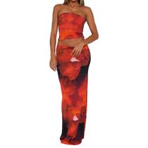 Conjunto de saias Goafuliy, 2 peças, estampa floral, vermelho, XS, feminino