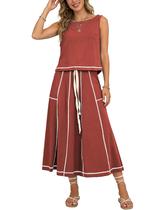 Conjunto de saias HOWALOOK feminino de algodão sem mangas drapeado Rust-M
