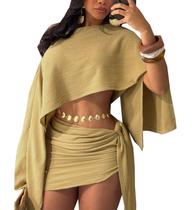 Conjunto de saias Yeshire, blusas recortadas com cadarço e minissaia cáqui Conjunto de saias Yeshire, blusas recortadas com cadarço e minissaia cáqui