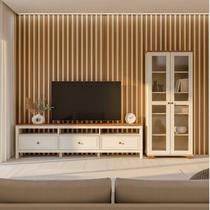 Conjunto de Sala 2 Peças com 1 Rack e 1 Cristaleira Madeira Maciça Ananda CabeCasa MadeiraOriginals Off White/Mel