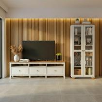 Conjunto de Sala 2 Peças com Rack e 1 Cristaleira Ananda CabeCasa MadeiraOriginals Branco Off White/Mel Conjunto de Sala 2 Peças com Rack e 1 Cristaleira Ananda CabeCasa MadeiraOriginals Branco Off White/Mel