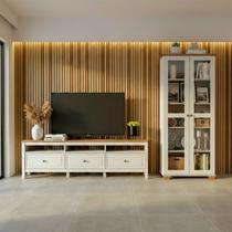 Conjunto de Sala 2 Peças com Rack e 1 Cristaleira Ananda CabeCasa MadeiraOriginals Branco Off White/Mel Conjunto de Sala 2 Peças com Rack e 1 Cristaleira Ananda CabeCasa MadeiraOriginals Branco Off White/Mel