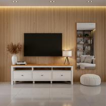 Conjunto de Sala 2 Peças com Rack e 1 Espelho Ananda CabeCasa MadeiraOriginals Branco Off White/Mel Conjunto de Sala 2 Peças com Rack e 1 Espelho Ananda CabeCasa MadeiraOriginals Branco Off White/Mel