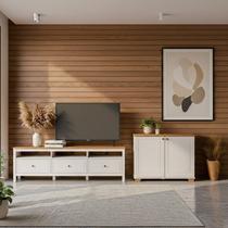 Conjunto de Sala 2 Peças Rack e 1 Armário Multiuso Ananda CabeCasa MadeiraOriginals Branco Off White/Mel Conjunto de Sala 2 Peças Rack e 1 Armário Multiuso Ananda CabeCasa MadeiraOriginals Branco Off White/Mel