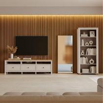 Conjunto de Sala 3 Peças com 1 Rack, 1 Estante e 1 Espelho Ananda CabeCasa MadeiraOriginals Off White/Mel Conjunto de Sala 3 Peças com 1 Rack, 1 Estante e 1 Espelho Ananda CabeCasa MadeiraOriginals Off White/Mel