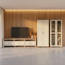 Conjunto de Sala 3 Peças com Rack, Armário e 1 Estante Ananda CabeCasa MadeiraOriginals Branco Off White/Mel