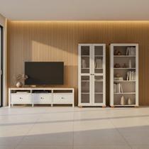 Conjunto de Sala 3 Peças com Rack, Cristaleira e 1 Estante Ananda CabeCasa MadeiraOriginals Branco Off White/Mel Off White/Mel