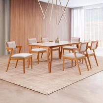 Conjunto de Sala 6 Cadeiras Gavea com Mesa Luz 2,00m - Madeira Maciça Encosto Revestido - Távoli Decor