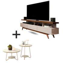 Conjunto de Sala Com Rack E Mesa de Canto / Centro Wood 1.8 Off White Freijo