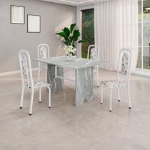 Conjunto de Sala de Jantar 1 Mesa Granito e 4 Cadeiras Lara Branco/Arabesco/Cinza