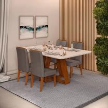 Conjunto de Sala de Jantar 4 Cadeiras Tampo Curvo DJ Móveis Kiara Freijó Yasmin Lunar