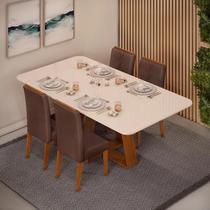 Conjunto de Sala de Jantar 4 Cadeiras Tampo Curvo Dj Moveis Kiara Freijó Yasmin Moca