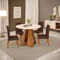 Conjunto de Sala de Jantar 4 Cadeiras Tampo Redondo Curvo DJ Móveis Kiara Cadeira Yasmin Freijo Moca