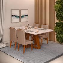 Conjunto de Sala de Jantar 4 Cadeiras Tampo SEM VIDRO 1700x900 DJ Móveis Kiara Freijó Yasmin Kraft - DJ MOVEIS