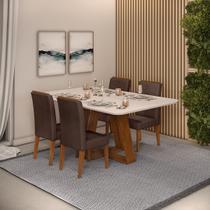 Conjunto de Sala de Jantar 4 Cadeiras Tampo SEM VIDRO 170x90 cm DJ Móveis Kiara Freijó Yasmin Moca