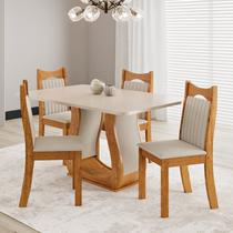 Conjunto de Sala de Jantar 4 Lugares Genebra em MDF Mel e Bege Conjunto de Sala de Jantar 4 Lugares Genebra em MDF Mel e Bege