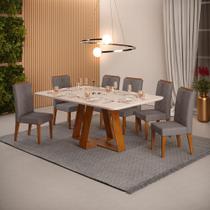 Conjunto de Sala de Jantar 6 Cadeiras Tampo Curvo Dj Moveis Kiara Freijo Yasmin Lunar