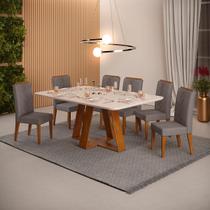 Conjunto de Sala de Jantar 6 Cadeiras Tampo Curvo Dj Moveis Kiara Freijo Yasmin Lunar