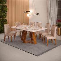 Conjunto de Sala de Jantar 6 Cadeiras Tampo SEM VIDRO 1700x900 DJ Móveis Kiara Freijó Yasmin Kraft