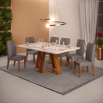 Conjunto de Sala de Jantar 6 Cadeiras Tampo SEM VIDRO 1700x900 DJ Móveis Kiara Freijó Yasmin Lunar Conjunto de Sala de Jantar 6 Cadeiras Tampo SEM VIDRO 1700x900 DJ Móveis Kiara Freijó Yasmin Lunar