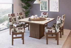 Conjunto de Sala de Jantar 6 Lugares Mesa Jasper e Cadeira Madeira Lily Tabaco/Floral Espresso Móveis