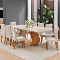 Conjunto de Sala de Jantar 8 Lugares Retangular Tampo em Vidro e MDF Renova Yescasa Bege/Mel/Off White