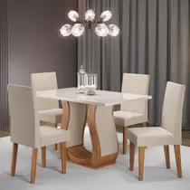 Conjunto De Sala De Jantar Com Mesa 120x80cm Tampo Em Vidro E 4 Cadeiras Cor Mel/Off White Inovare Conjunto De Sala De Jantar Com Mesa 120x80cm Tampo Em Vidro E 4 Cadeiras Cor Mel/Off White Inovare