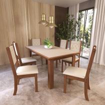 Conjunto De Sala De Jantar Fidelitá Ibiza 160cm Com 6 Cadeiras Noce/Off-White Assento Bege - Fidelitá Móveis
