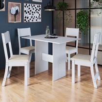 Conjunto De Sala De Jantar Fidelitá Siena Com 4 Cadeiras Branco Assento Linho - Fidelitá Móveis