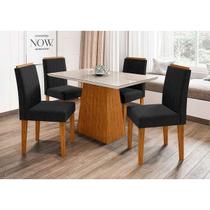 Conjunto De Sala De Jantar Jasmin Com Mesa De 1,20m e 4 Cadeiras Ana Cor Ypê Off White VL07 New Ceval
