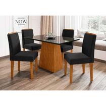 Conjunto De Sala De Jantar Jasmin Com Mesa De 1,20m e 4 Cadeiras Ana Cor Ypê Preto VL07 New Ceval