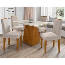 Conjunto De Sala De Jantar Jasmin Mesa De 1,20m Com 4 Cadeiras Amanda Cor Ypê Off White WD22 New Ceval