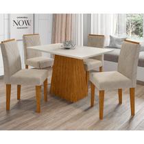 Conjunto De Sala De Jantar Jasmin Mesa De 1,20m Com 4 Cadeiras Amanda Cor Ypê Off White WD25 New Ceval