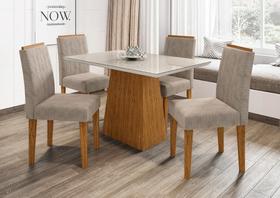 Conjunto De Sala De Jantar Jasmin Mesa De 1,20m Com 4 Cadeiras Ana Ypê Off White WD25 New Ceval