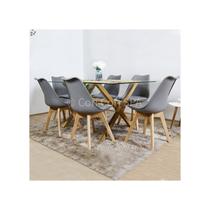 Conjunto de sala de jantar Medlock Glass Table 140x90cm + 6 cadeiras cinza
