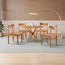 Conjunto de Sala de Jantar Mesa 100cm com 4 Cadeiras Aurora Marrom/Caramelo/Freijó