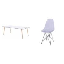 Conjunto de Sala de Jantar Mesa com Tampo de Vidro com 4 Cadeiras com Base de Madeira