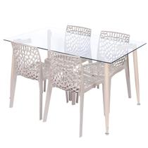 Conjunto de Sala de Jantar Mesa com Tampo de Vidro com 4 Cadeiras Gruvyer OR Design Espresso Móveis