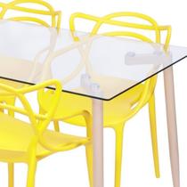 Conjunto de Sala de Jantar Mesa com Tampo de Vidro com 4 Cadeiras Solna Allegra Amarelo Conjunto de Sala de Jantar Mesa com Tampo de Vidro com 4 Cadeiras Solna Allegra Amarelo