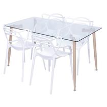 Conjunto de Sala de Jantar Mesa com Tampo de Vidro com 4 Cadeiras Solna Allegra OR Design