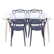 Conjunto de Sala de Jantar Mesa com Tampo de Vidro com 4 Cadeiras Solna Allegra Preto