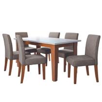 Conjunto de Sala de Jantar Mesa Miami 1,60m com 6 Cadeiras Trieste Dobuê - Madeirado/Mascavo
