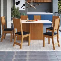 Conjunto de sala de jantar predilleta atenas 170 cm com 6 cadeiras freijó/off-white assento preto Conjunto de sala de jantar predilleta atenas 170 cm com 6 cadeiras freijó/off-white assento preto