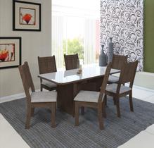 Conjunto de sala de jantar predilleta paris 150 cm com 6 cadeiras noce off assento linho - MOVEIS PREDILETTA