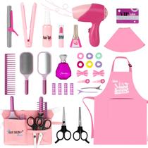 Conjunto de salão de beleza Deao Girls 32 unidades com secador de cabelo e avental de 3 anos ou mais Conjunto de salão de beleza Deao Girls 32 unidades com secador de cabelo e avental de 3 anos ou mais
