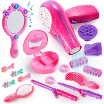 Conjunto de salão de beleza JOYIN Girls com secador de cabelo, espelho e muito mais 17 unidades Conjunto de salão de beleza JOYIN Girls com secador de cabelo, espelho e muito mais 17 unidades