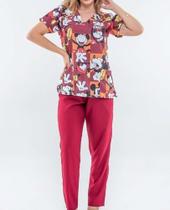 Conjunto de Scrubs Feminino com Blusa Estampado Calça Lisa Conjunto de Scrubs Feminino com Blusa Estampado Calça Lisa
