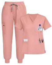 Conjunto de Scrubs Médicos Eipnare Blusa Decote em V e Calça Jogger com 9 Bolsos