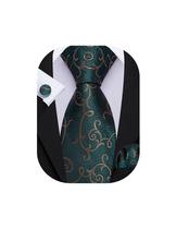Conjunto de seda floral de bronze verde escuro Necktie Barry.Wang Conjunto de seda floral de bronze verde escuro Necktie Barry.Wang