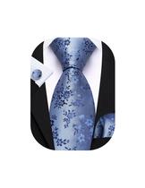 Conjunto de seda floral Necktie Barry.Wang Dusty Blue 160 cm